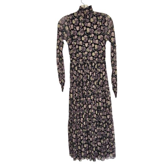 Cinq a Sept Kourt Midi Dress Printed Victorian High Neck Black Women 0 FLAWED - Picture 11 of 14